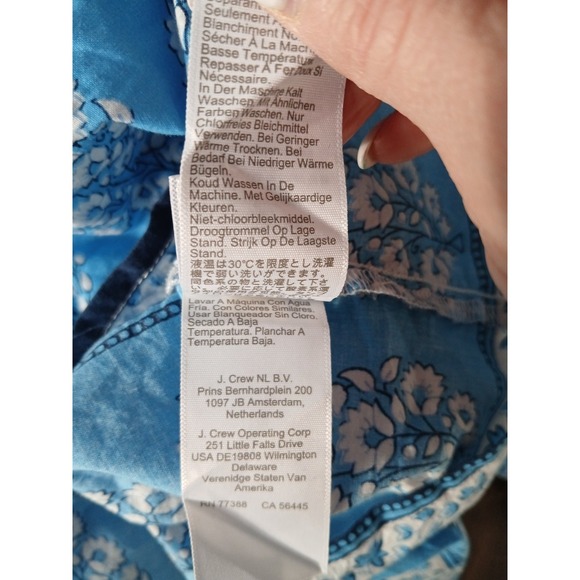 J.Crew Blue Block Floral Print Artist Boho Top Popover Shirt Sz Large - Picture 6 of 10